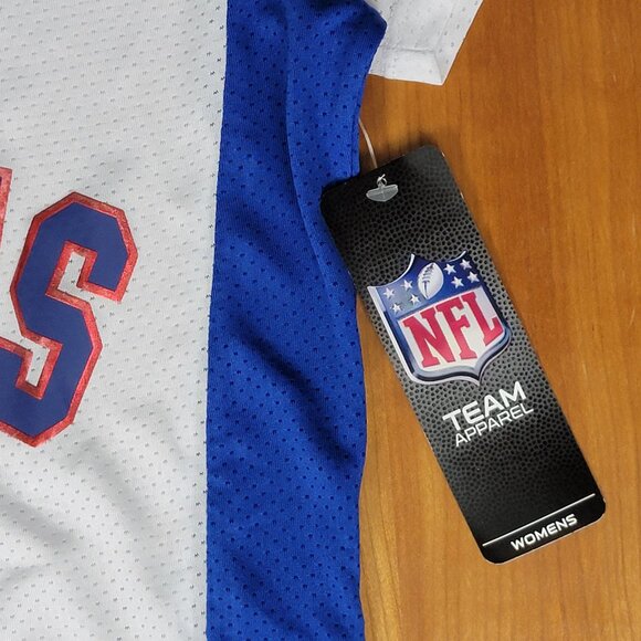 NWT Women's White Blue Criss-Cross NY Giants Football Mesh Tee - S - Picture 10 of 12